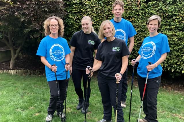 Natasha Loveridge, centre, is taking on Scafell Pike with 50 friends, family and cancer patients to raise money for charity and raise awareness of non-smoking lung cancer.