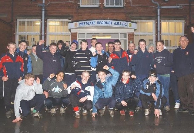 Westgate Redoubt RL club Wakefield, members celebrate recieving a grant.