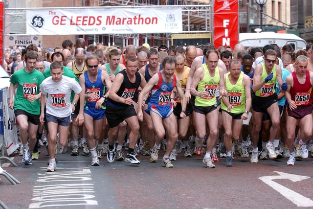 The starting line of the Leeds Marathon in Leeds city centre on May 11, 2003.