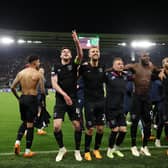 PLAN: For West Ham, above, revealed by boss David Moyes, the team pictured celebrating Thursday night's passage into the UEFA Europa Conference League final following victory against AZ Alkmaar in the Netherlands. Photo by Dean Mouhtaropoulos/Getty Images.