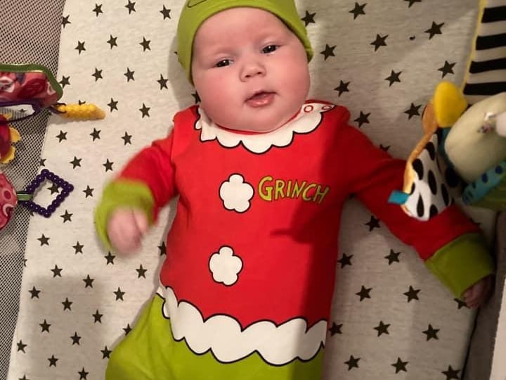 11 week old Penelope in a Grinch costume. Submitted by Kate Cliff.
