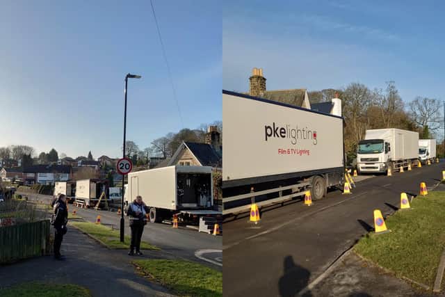 Elmete Drive, Oakwood, has been blocked off this morning as filming takes place – with temporary lights in operation