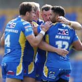 Rhyse Martin, seen celebrating the first of his three tries, was one of the few Leeds Rhinos players to come out of the game at London Broncos with credit. Picture by John Clifton/SWpix.com.