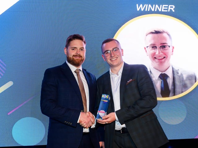 Construction Apprentice of the Year winner Ryan Spinks, of Equans, with Adam Graham, of Cedar Court Hotels