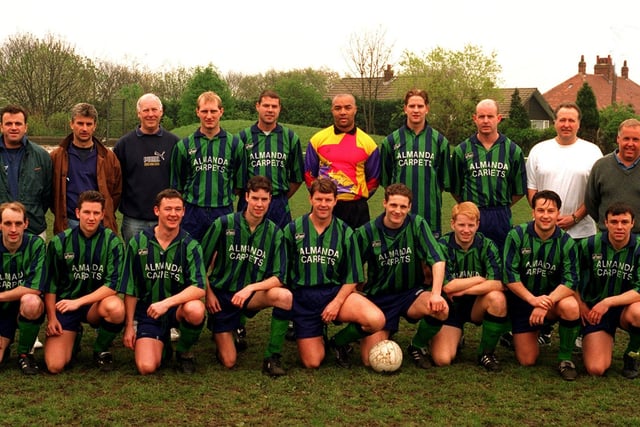 Leeds Combination Association team Gildersome Taverners pictured at the Sanford Cup final at Bracken Edge in April 1997. Back row, from left, are Mark Goddard, Brian Wood, Mike Graham (secretary), Paul Lowry, Andy Jackson, Tony Westcarr, Martin Addinall, Matthew Hill, Paul Sharp (physio) and Peter Davis. Front row, from left, are Dean Ramsey, Tony Addinall, Andy Sharp, Andy Taylor, Steve Templeton, Andy Megson (captain), Neil Longhawn, Phil Hutchinson and Darren Nicholls.