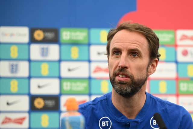 England's manager Gareth Southgate speaks during a press conference at St George's Park in Burton-upon-Trent on June 13, 2022 on the eve of their UEFA Nations League match against Hungary. - NOT FOR MARKETING OR ADVERTISING USE / RESTRICTED TO EDITORIAL USE (Photo by Oli SCARFF / AFP) / NOT FOR MARKETING OR ADVERTISING USE / RESTRICTED TO EDITORIAL USE (Photo by OLI SCARFF/AFP via Getty Images)
