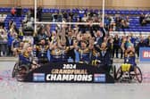 Leeds Rhinos players celebrate after beating Halifax Panthers in the Wheelchair Super League Grand Final. Picture by John Clifton/SWpix.com.
