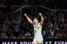 Jake Connor celebrates Leeds Rhinos' win at Wakefield Trinity last month. Picture by Alex Whitehead/SWpix.com.