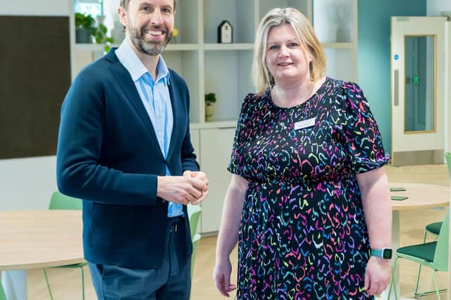 Martin House ambassador Gareth Southgate and chief executive Clair Holdsworth in the new children's wing.