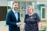 Martin House ambassador Gareth Southgate and chief executive Clair Holdsworth in the new children's wing.