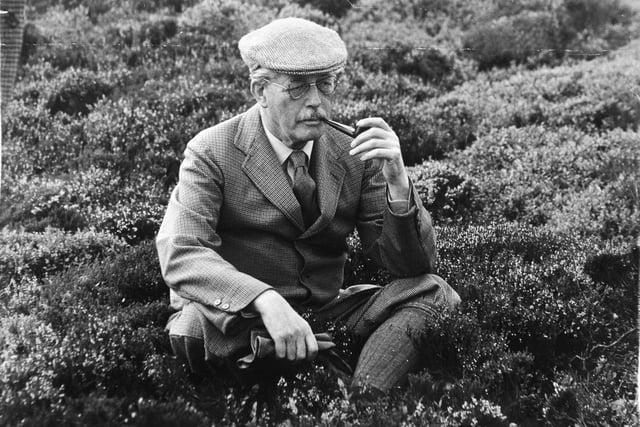 Prime Minister Harold MacMillan relaxes smoking a pipe on isolated Grimesgill Moor at Masham in August 1960.