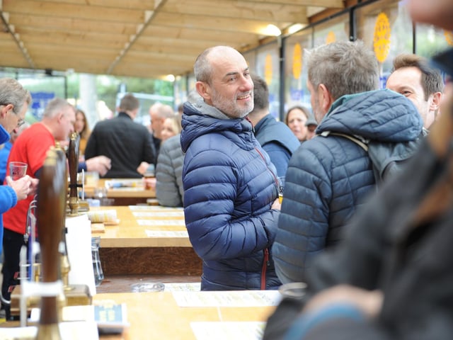 The festival tent at North Leeds Cricket Club fills up.