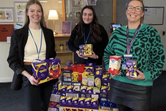 Hannah McAliskey and Sinead Quinn from Lubrizol with Carly Tordoff, from Forget-me-Not Hospice