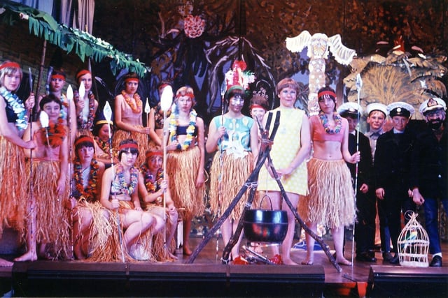 The cast of 'Paradise Island' a Christmas play performed by pupils of Woodkirk Secondary School on Rein Road in December 1967.