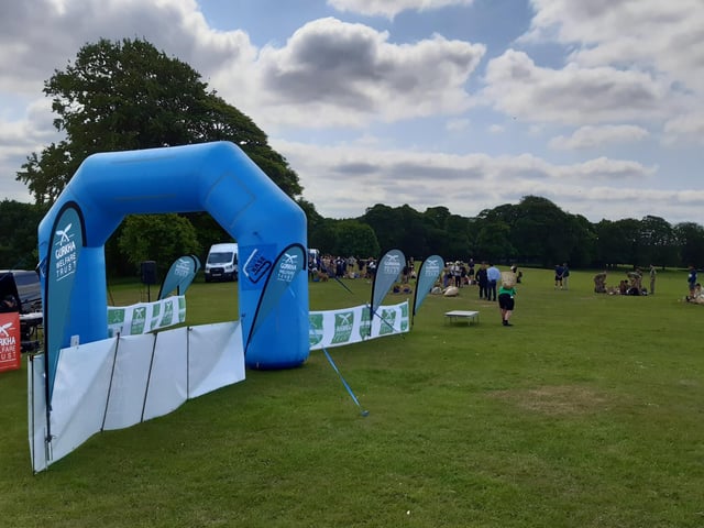 The finish line awaits for those completing the course in aid of The Gurkha Welfare Trust.