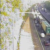 Miles of traffic built up on the M62 westbound following a crash on Monday morning