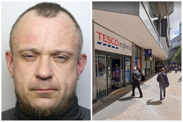 Gawrys was given 40 months' jail for the robbery outside Tesco in Leeds city centre. (pic by WYP / Google Maps)