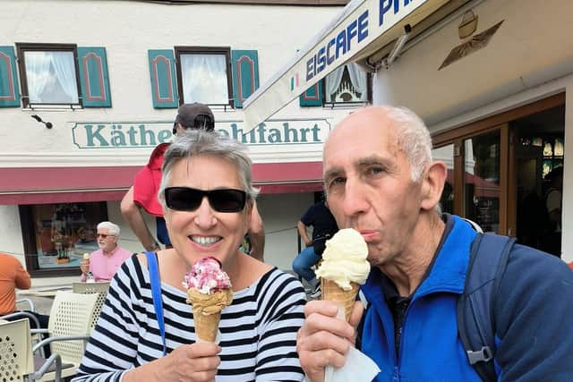 Enjoying ice creams in Oberammergau