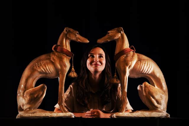Jessica Smith is pictured with A Pair of Italian Glazed Pottery Greyhound Models. Picture taken by Yorkshire Post Photographer Simon Hulme