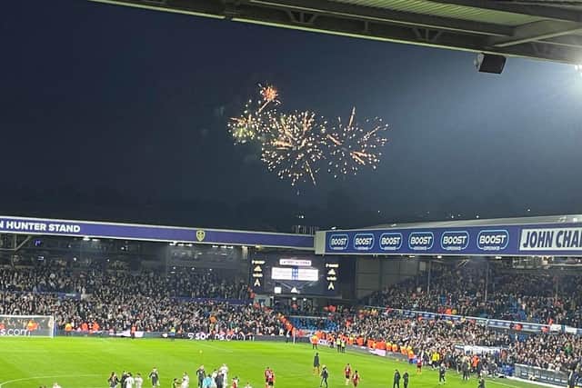 A Leeds United loving family used a prime opportunity during their fireworks display to entertain fans inside Elland Road just metres from their home – by syncing up the rockets with the goals.