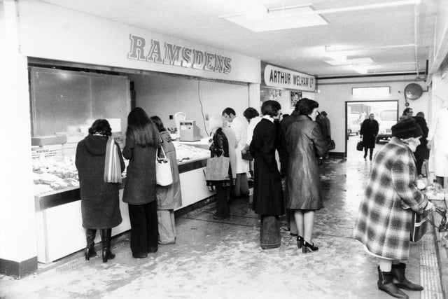 Shoppers choose the catch of the day in the new fish market at Leeds in November 1976.