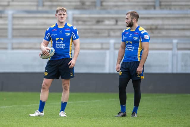 James McDonnell, left, seen at Leeds Rhinos pre-season training with teammate Jarrod O'Connor. Picture by Tony Johnson.