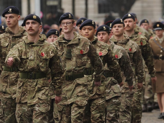At 10:50am, a procession left Leeds Civic Hall and headed to Victoria Gardens where a number of wreaths were laid by dignitaries.