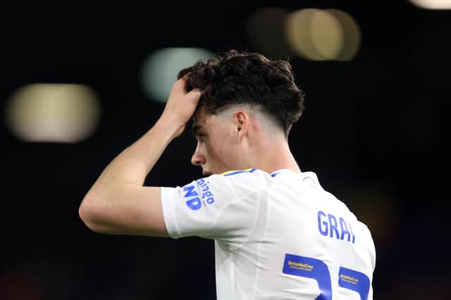LEEDS, ENGLAND - OCTOBER 04: Archie Gray of Leeds United reacts during the Sky Bet Championship match between Leeds United and Queens Park Rangers at Elland Road on October 04, 2023 in Leeds, England. (Photo by George Wood/Getty Images)