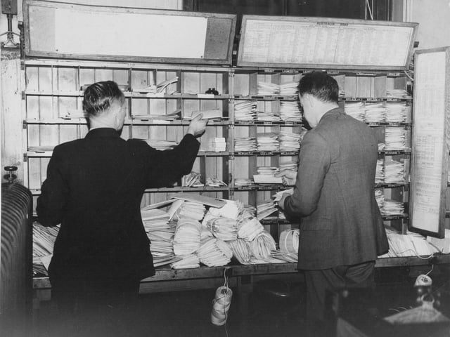 Inside Leeds General Post Office in November 1935.