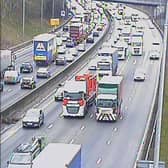 Traffic on the M62 in West Yorkshire after a crash on the westbound carriageway led to lane closures. Picture: Crown 2023/National Highways