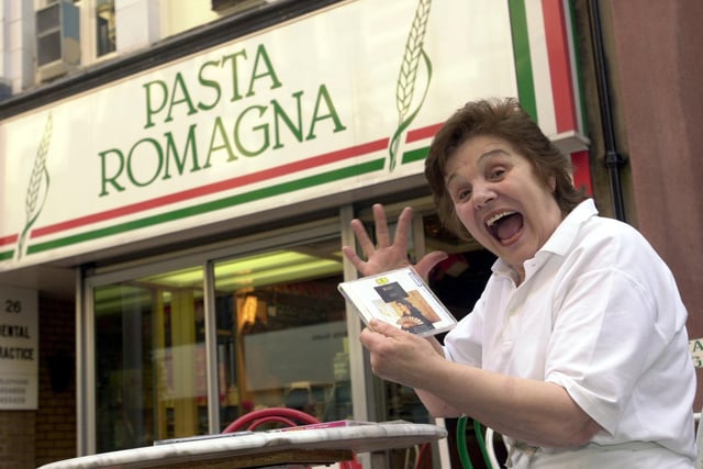 Gilda Porcelli who runs the Pasta Romagna restaurant was given a warning letter from Leeds City Council for singing and playing music too loud, which the authority claimed was disturbing passers-by. Pictured in November 2001.