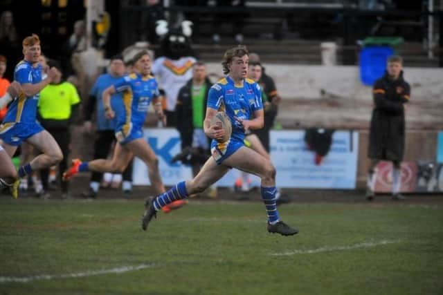 Half-back Fergus McCormack, seen in pre-season action against Bradford Bulls, has been training with Leeds Rhinos' first team squad, aged just 17. Picture by Steve Riding.