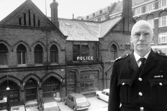 September 1976 and Inspector Henry Ingham is pictured outside the old Millgarth Police Station where he started work in the force in 1946.