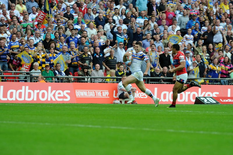 Tom Briscoe races the length of the field to score his second try.