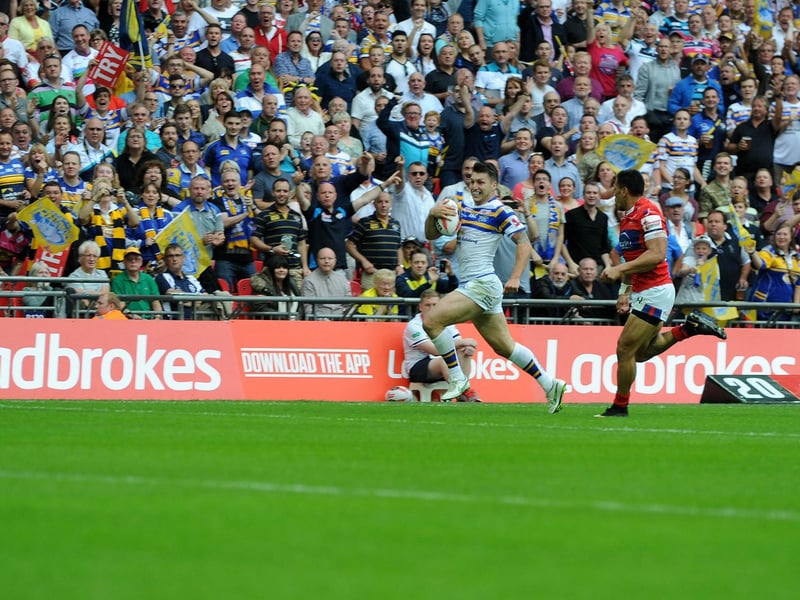 Tom Briscoe races the length of the field to score his second try.