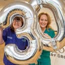 Kelly Mann and Sarah Cottle toasting their 30th anniversary at Beechwood Vets in Leeds