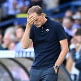 LEEDS, ENGLAND - AUGUST 21: Thomas Tuchel, Manager of Chelsea reacts after Rodrigo Moreno of Leeds United scores their team's second goal  during the Premier League match between Leeds United and Chelsea FC at Elland Road on August 21, 2022 in Leeds, England. (Photo by Michael Regan/Getty Images)