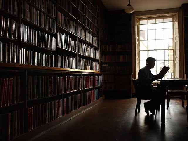 Librarian Geoffrey Forster pictured in the Reading Room at Leeds Library in October 2004.