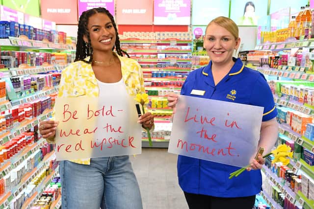 Presenter Kemi Rodgers and Marie Curie nurse Ashleigh Wood partner with Marie Curie to launch Superdrug’s ‘Purchase for Nurses’ campaign, sharing the top ten ‘life lessons’ as told to end of life nurses by terminally ill patients. Photo credit: Matt Crossick/PA Media Assignments