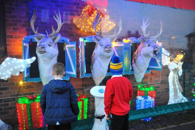 The huge, light-up reindeer heads form a major part of the display, and have attracted visitors this year.