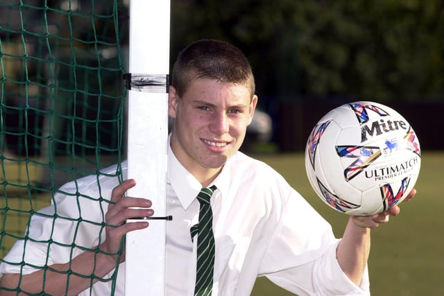 Football star James Milner pictured at Horsforth School in December 2002. To date he has made more than 870 appearances for seven clubs including Leeds United, Aston Villa, Manchester City and Brighton. He has also been capped 61 times for England.