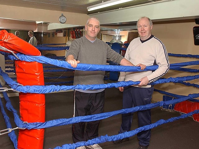 The Ancestor on Armley Ridge Road. Pictured is  pub landlord David Lawlor and Armley Boxing Club coach Ian Bell in a boxing gym installed under the watering hole in January 2006.