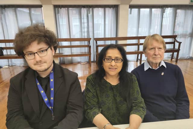The Erasmus+ meeting was chaired by Jas Olak, with speakers (left) Cameron Thompson and Ray Kirtley.