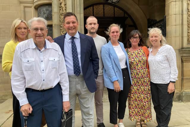 Former Super League referee Ben Thaler (third from right), spoke on behalf of more than 100 Old Snydale residents opposed to plans for a battery energy storage system in the village.