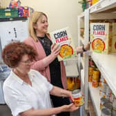 B&DWYW - SGB-26347 - Lindsey helping the team at Cleckheaton Food Bank stock the shelves