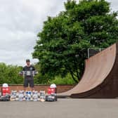 Owner of Ryedale Skate School Ryan Swain pictured with his set up at Norton and Malton Skatepark