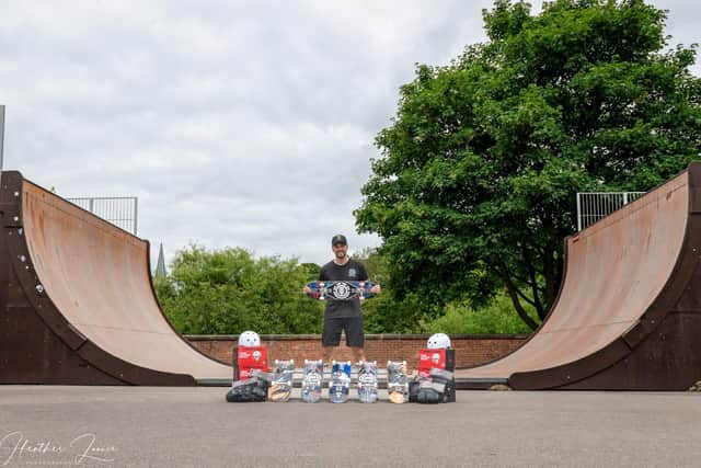 Owner of Ryedale Skate School Ryan Swain pictured with his set up at Norton and Malton Skatepark