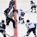DO YOU REMEMBER THE FIRST TIME? Leeds Chiefs face-off against Sheffield Steeldogs in the first-ever game at Elland Road Ice Arena. Picture: Jonathan Gawthorpe.