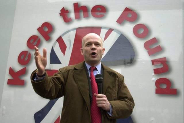William Hague addresses a 'Keep The Pound' campaign rally on Albion Place in March 2000.