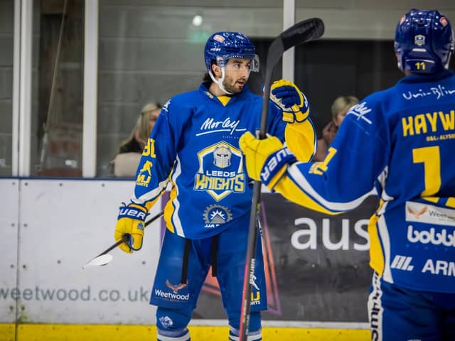 TOP MAN: Jake Witkowski produced a man-of-the-match performance with a goal and four assists in Leeds Knights' 8-3 win at home to Hull Seahawks in the opening game of the NIHL National play-offs. Picture: Jacob Lowe/Knights Media.